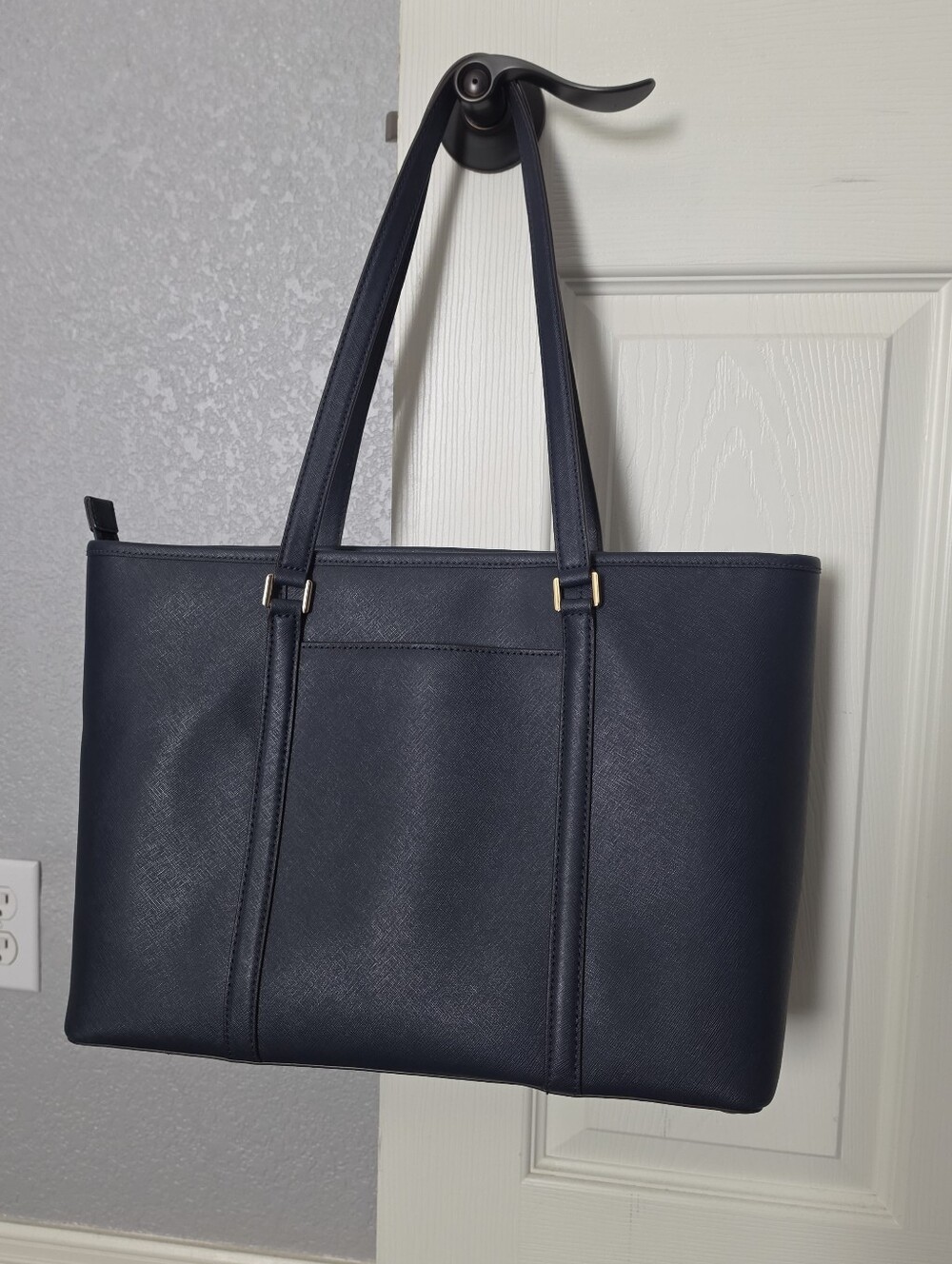 Michael Kors Navy Saffiano Leather Zip-Top Tote with Gold Charm - Picture 2 of 8